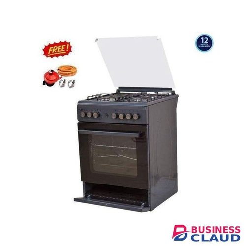 BJ's Standing Cooker 3Gas + 1HotPlate With Electric Oven Turbo Fan Assisted Glass Top Cover With Food Warmer Compartment Plus Free Gifts 13kg Regulator 1.5M Gas Delivery Pipe And 2pc Pipe Tighteners-Grey/Black