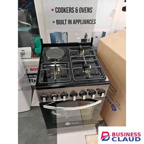 Nunix Free Standing Cooker 50x55cm with 3 Gas Burners and 1 Electric Hot Plate – Black and Silver Finish