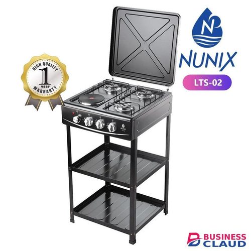 Nunix 3 Gas Burner + 1 Electric Hot Plate Free Standing Shelf Cooker