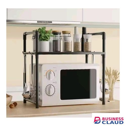 Metallic Microwave Oven Stand with Storage Shelf – Black