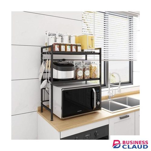 Hot Sale Microwave Oven Rack, Adjustable 40-63cm Heavy Duty Shelf For Kitchen Counter Top Organizer For Home Office Carbon Steel Matte Black, MULTICOLOR