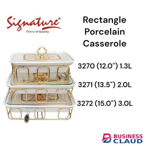 Signature 3 pcs Rectangle Ceramic (Porcelain) Casserole set with Gold Stands