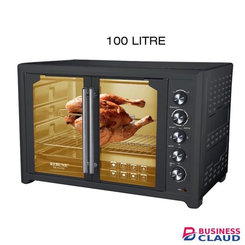 Rebune Electric Oven Conventional French Oven 100LT 2800W Fan Assisted 4 Stage Switch Heating Selection 60Minute Timer - Black