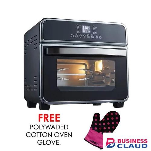 Armco 15LITRES Oil Free Air Fryer with digital touch panel, Full convection electric oven with 6 functions,Full chicken rotisserie, 1600W, Black & Stainless Steel Housing