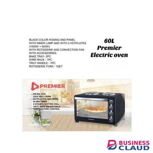 Premier 60L Electric Oven, 60 Minute timer, 4 stages heating dial