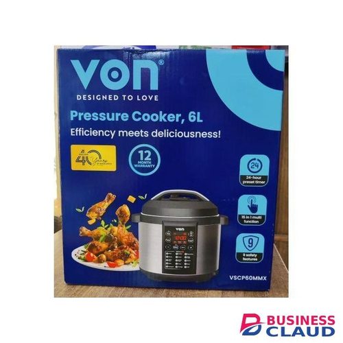 VON 6 Litres Electric Pressure Cooker, Powerful Performance, Safe Design, Durable and Modern Cooking Solution