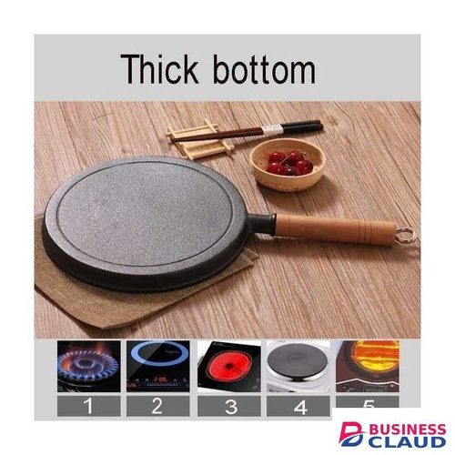 Cast Iron Pan Non-Stick Frying Pan with Wooden Handle Egg Pan Omelette Pan for Oven Induction Electric Grill Cooker 26 cm