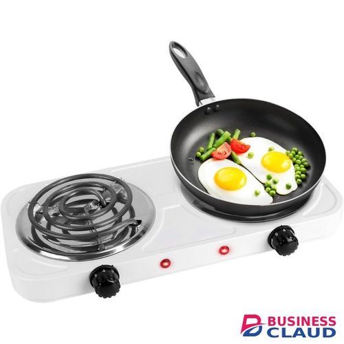 Double Burner Electric, Portable Hot Plate for Cooking, Cooking Stove with 5 Temperature Adjustments, Countertop Burner Cooktop for Kitchen, Dorm (White)