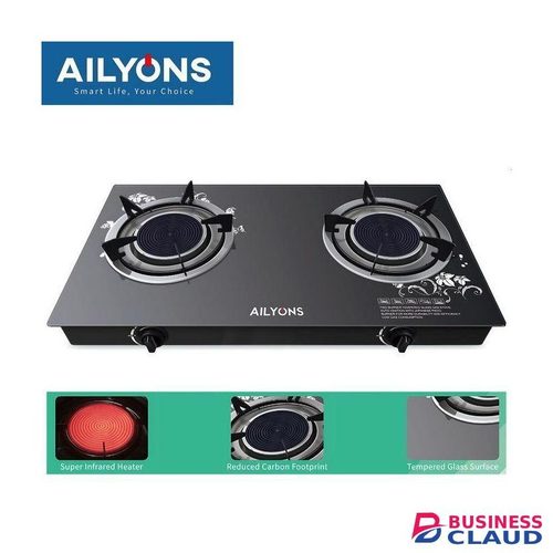 AILYONS Automatic 2 Burner Glass Top Infrared Cooker Gas Burner