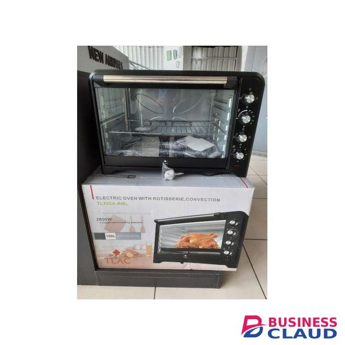 TLAC 100LITRES ELECTIC OVEN WITH ROTISSERIE WITH CONVESTION FUNTION.ADJUSTABLE THERMOSTAT(100 to 250),4 STAGE SWITCH HEATING SECTION AND TIMER WITH BELL