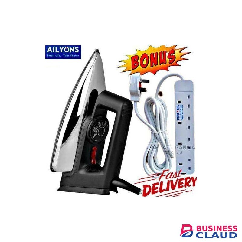AILYONS PROFESSIONAL ELECTRIC IRON BOX 1000W // HEAVY DUTY TITANIUM TEFLON SOLEPLATE / QUICK WRINKLE REMOVAL + FREE POWER EXTENSION SOCKET
