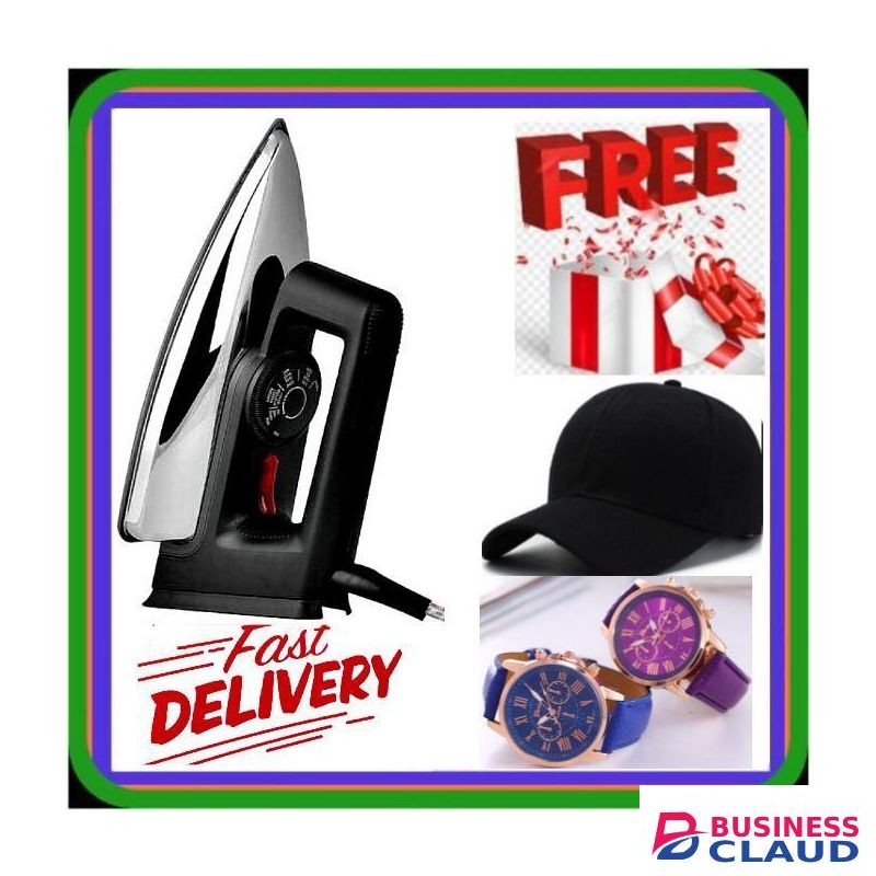 AILYONS Affordable User-Friendly 1000W Electric Dry Iron Box – Quick Use Teflon Soleplate Smooth Ironing + FREE GIFTS CAP & 2 LUXURIOUS WRIST WATCHES