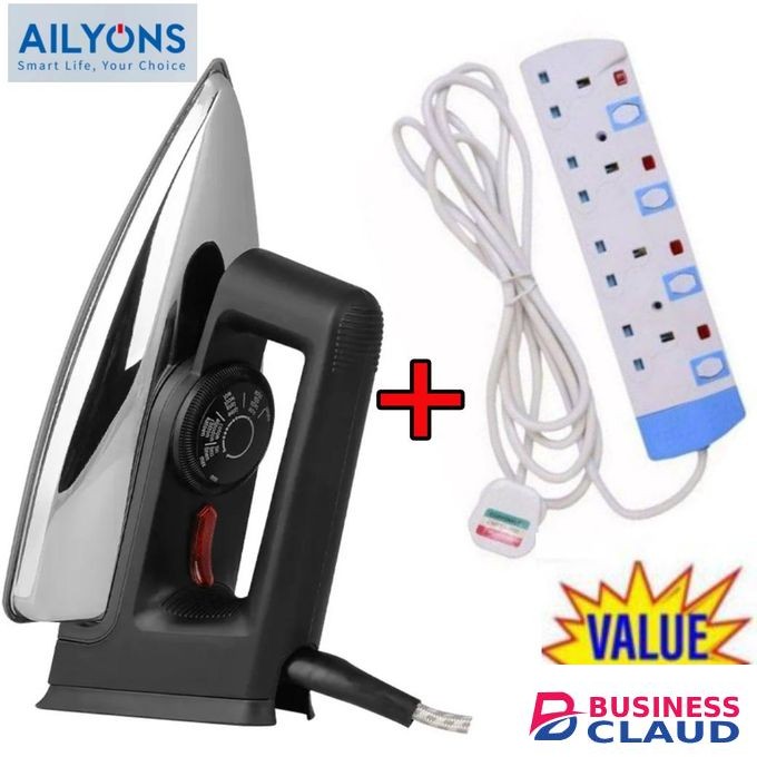 AILYONS Electric Dry Iron Box + Quality 4 Way Power Extension