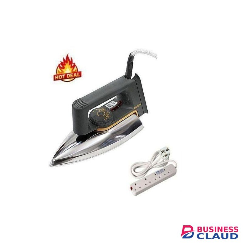 Philips Home Based Electric High Quality Non-stick Dry Iron Box + Free 4 Ways Extension