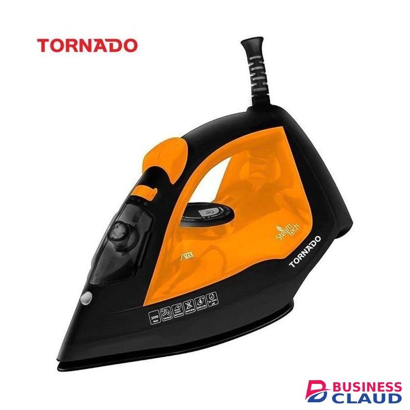 Tornado Steam Iron Ceramic Soleplate 2200W Ceramic Non-Stick Soleplate and Anti-Oxidant Base 1yr Warranty - ORANGE.