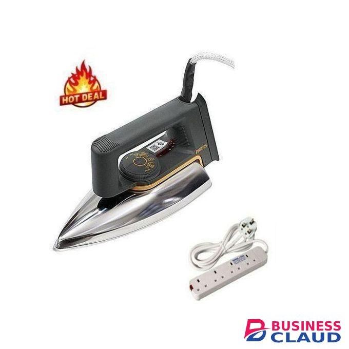 Phillips 66 ORIGINAL Home Based Electric Dry Iron Box 1000W Non-Stick Soloplate // IronBox + FREE 4 Way Power Extension Cable Socket