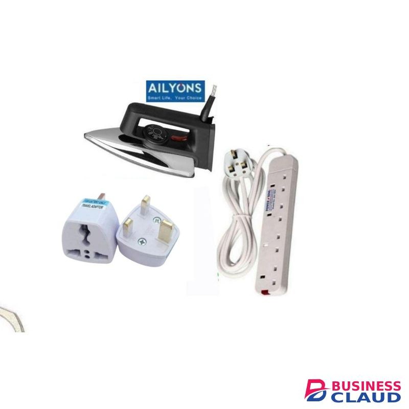 AILYONS BEST High Quality HOUSEHOLD TITANIUM ELECTRIC DELUXE IRON BOX-1000W + extension+ 3 plug's