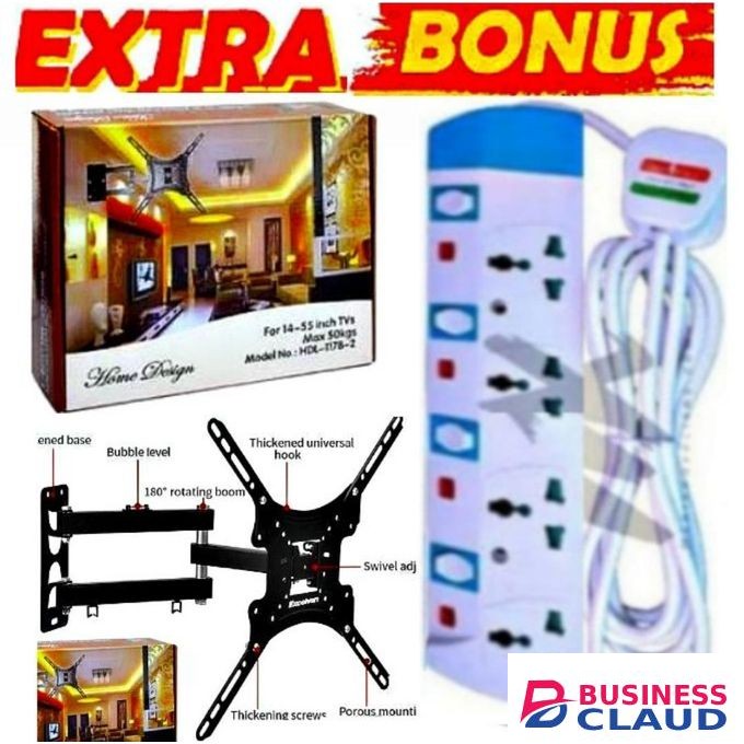 Home Design BEST DIGITAL TV STAND METALLIC Full Motion 360 Degree TV WALL BRACKET FOR TV 14 Inch, 24INCH, 32 INCH, 43 INCH -55 Inch TILT ROTATING WALL MOUNT STRONG BRACKET TV STAND,TV WALL SUPPORTER TV - WALL CONNECTOR + 4 WAY POWER EXTENSION WITH SWITCHE