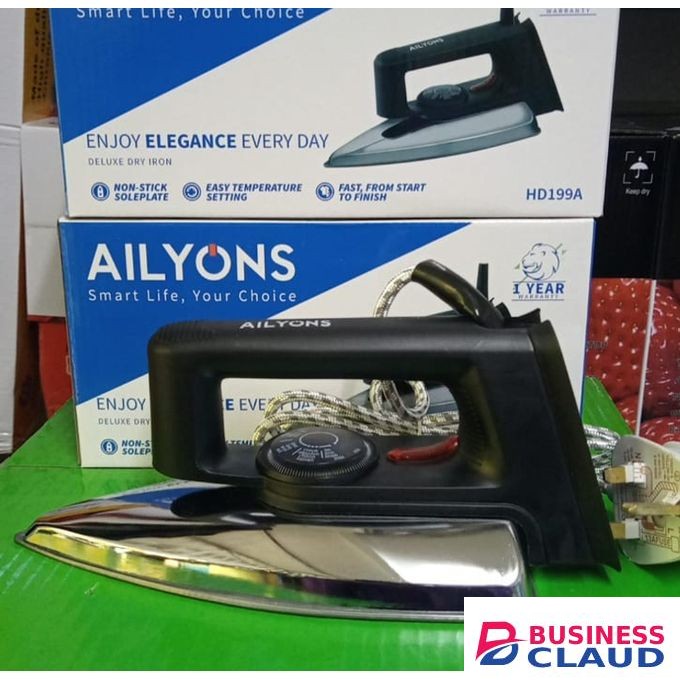 AILYONS Quality Dry Iron box With Titanium Teflon Non- stick soleplate $ Black