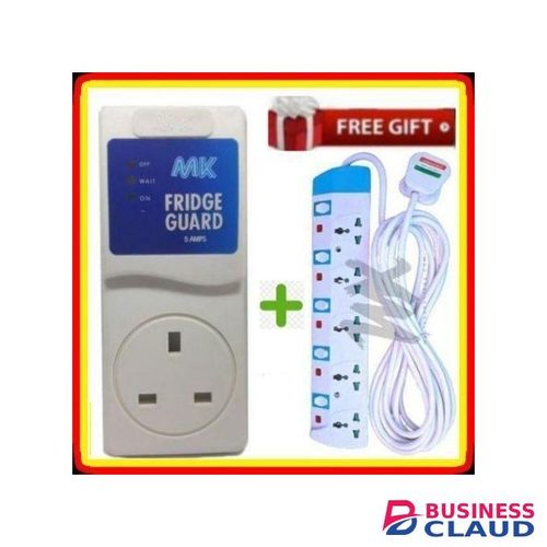 MK HIGH QUALITY FRIDGE GUARD – WHITE COLOR + 5-WAY HEAVY DUTY POWER EXTENSION – PROTECTS APPLIANCES FROM POWER SURGE