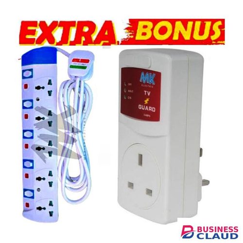 Power King Long-Lasting 5Way // 5 Way Extension Cable // 5-Socket Power Strip – Perfect For Desktops & Appliances + TV GUARD POWER PROTECTOR