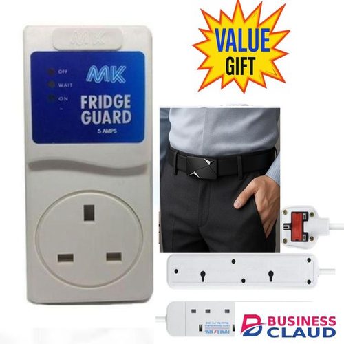 MK Electric Fridge Guard Plus Free 4-Way Extension Cable + LEATHER BELT and 4 way power extension