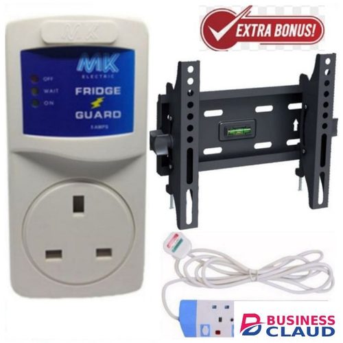 MK Fridge Guard Surge Protector + TV Wall Bracket Mount, 4 Way Power Extension