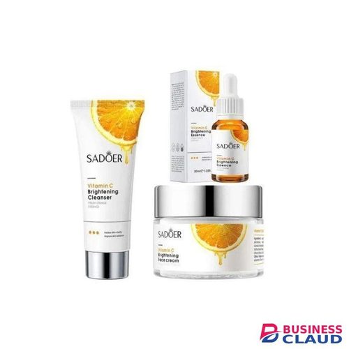 SADOER 3 Pcs Dark Spots Anti-Aging Starter Kit: Vitamin C Face Serum, Cream & Cleanser For All Skins