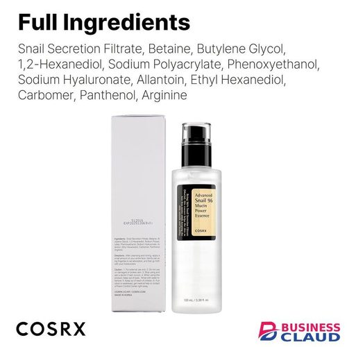Cosrx Snail Mucin 96% Power Repairing Essence 3.38 fl.oz 100ml, Hydrating Serum for Face with Snail Secretion Filtrate for Dull Skin & Fine Lines, Korean Skin Care