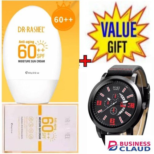 Dr. Rashel ANTI-AGING & MOISTURE SUN CREAM SPF 60++ + FREE MEN WATCH