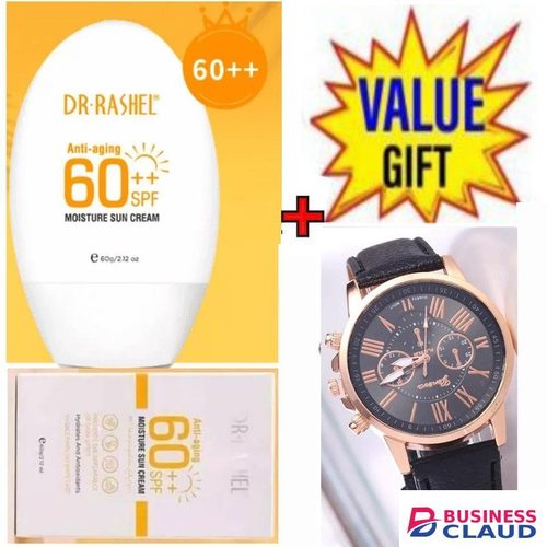 Dr. Rashel ANTI-AGING & MOISTURE SUN CREAM SPF 60++ + FREE LUXURY BLACK LADIES WATCH