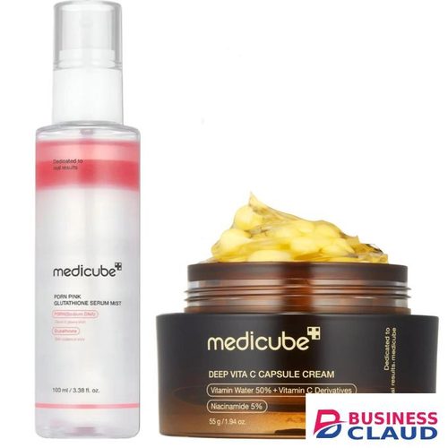 Medicube PDRN Pink Glutathione Serum Mist with Niacinamide + Deep Vita C Capsule Cream With Niacinamide & Apha Arbutin. Moisturizes, Deeply Glows, Brightens, Firms, Reduce Hyperpigmentation, Dark Spots, Marks, Wrinkles, Fine Lines, Minimize Pores & Soothe