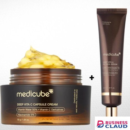 Medicube Deep Vita C Capsule Cream With Niacinamide & Apha Arbutin + Deep Vita A Retinol Serum with Bakuchiol & Collagen. Moisturizes, Fade Dark Spots, Pigmentations, Acne Marks, Blemishes, Wrinkles, Discolorations, Brightens, Evens, Firms & Give A Glass