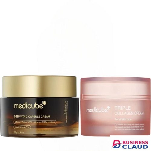 Medicube Deep Vita C Capsule Cream With Niacinamide & Apha Arbutin + Triple Collagen Cream. Moisturizes, Glows, Brightens, Removes Dark Spots, Blemishes, Wrinkles, Marks, Hyperpigmentations, Evens & Make Skin Radiant
