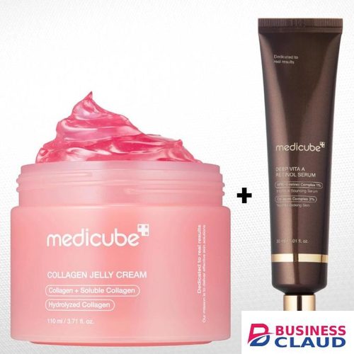Medicube Collagen Jelly Cream With Niacinamide + Deep Vita A Retinol Serum with Collagen. Moisturizes, Glows, Deeply Hydrates, Removes Wrinkles, Dark Spots, Acne, Scars, Post-Acne Marks, Blemishes, Pigmentations, Discoloration, Firms, Evens, Smooths & Bri