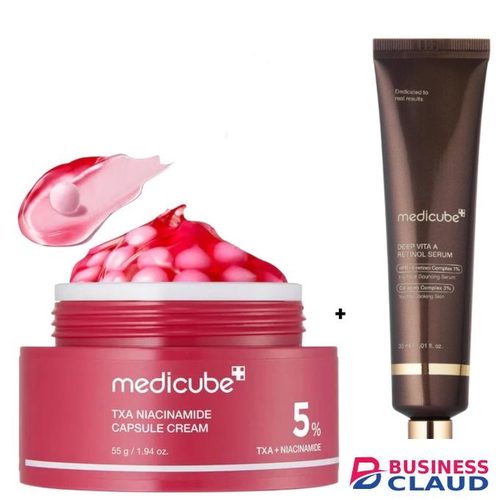 Medicube Deep Vita A Retinol Serum with Collagen + TXA Niacinamide Capsule Cream with Alpha Arbutin. Firms, Fades Post-Acne Marks, Dark Spots, Hyperpigmentation, Scars, Wrinkles, Glows, Moisturizes, Brightens, Evens the skin tone, Smooths, Softens & Clari
