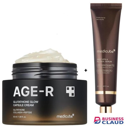 Medicube Glutathione Glow Age-R Capsule Cream with Niacinamide + Deep Vita A Retinol Serum with Collagen. Moisturizes, Glows, Firms, Brightens, Removes Wrinkles, Post-Acne Marks, Blemishes, Pigmentations, Discoloration, Dark Spots, Evens, Smooths & Clarif