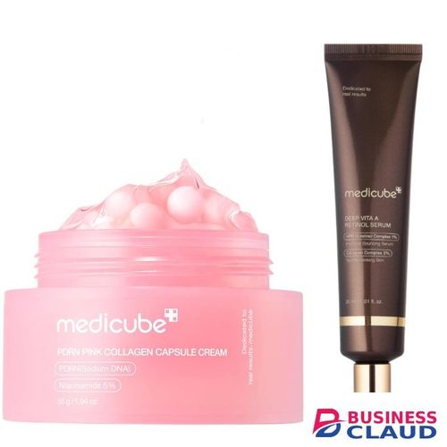 Medicube Deep Vita A Retinol Serum with Collagen + PDRN Pink Collagen Capsule Cream. Moisturizes, Glows, Firms, Removes Wrinkles, Acne Marks, Blemishes, Pigmentations, Dark Spots, Blackheads, Discoloration, Spots, Evens the skin tone, Smooths & Clarifies
