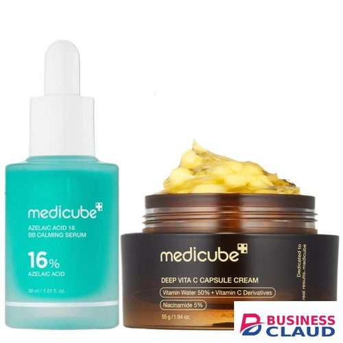 Medicube Azelaic Acid 16% Calming Serum + Deep Vita C Capsule Cream with Niacinamide & Alpha arbutin. Treats Acne, Dark Spots, Glows, Soothes Redness, Irritation, Acne, Moisturizes, Brightens, Fades Blemishes, Acne Marks, Refine Pores, Smooths & Even the