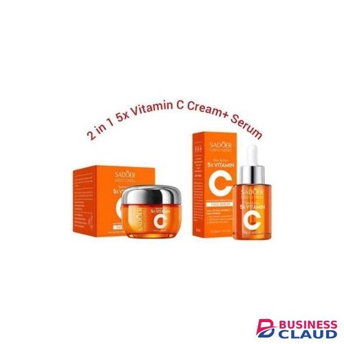 SADOER In 1 Skin Active 5 X Vitamin C Serum + Complementary 5x Vitamin C Cream, For Deep Hydration, Whing Dark Spots, Moisturizing, Skin Tone Brightening And Skin Nourishment +Niacinamide