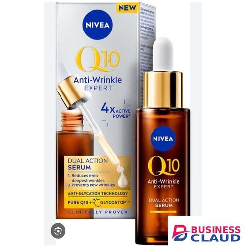 Nivea Q10 serum- Reduces deep wrinkles Fights new fine lines Firms and smooths skin Boosts skin’s Q10 for youthful radiance