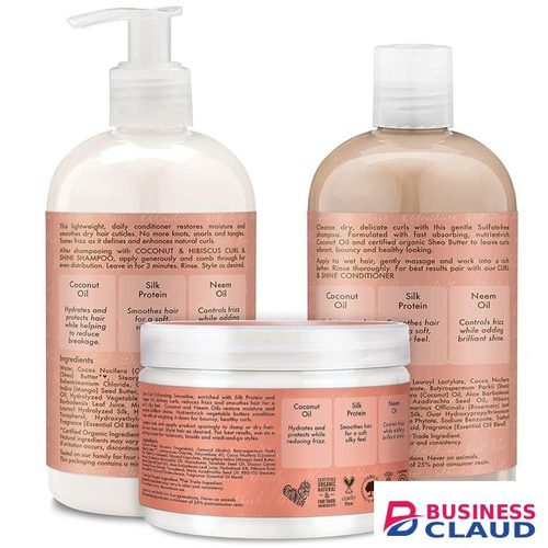 Shea Moisture Coconut & Hibiscus Curl Bundle: Includes Curl & Shine Shampoo, Conditioner and Curl Enhancing Smoothie + Free Wide Tooth Comb & Shampoo Brush