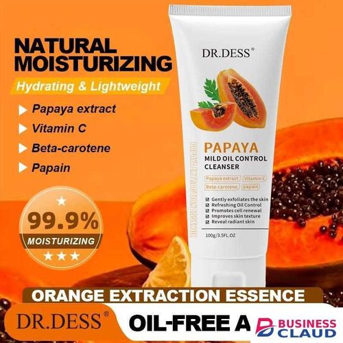 DR.DESS Papaya Face Cleanser Mild Oil Control Cleanser improves skin texture reduce hyperpigmentation Hydrates the skin 100g gently exfoliates the skin, refreshing oil control