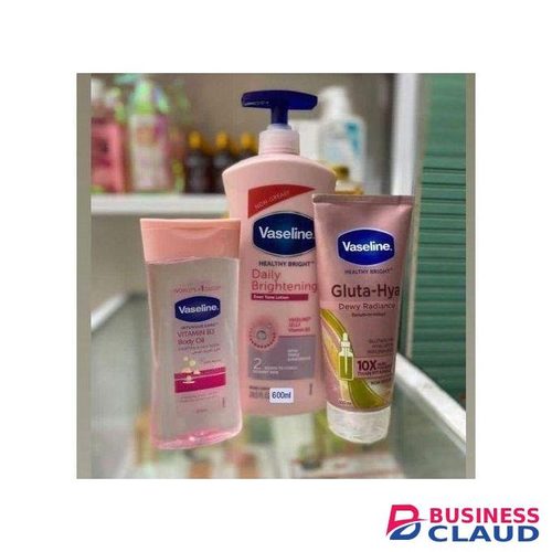 Beauty 3 in 1 Brightening Package: Intensive Care Vitamin B3 Body Oil 200ML + Daily Brightening Even tone Lotion 600ML+ Gluta-Hya Dewy Radiance Serum Burst Lotion