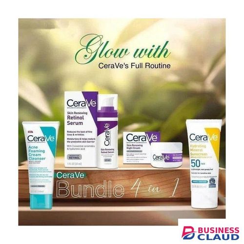 Ceravee.4-in-1.combo, Hydrating Mineral Sunscreen SPF 50 – 75ml, Acne Foaming Cream Cleanser – 150ml,Skin Renewing Night Cream – 48g,Skin Renewing Retinol Serum – 30mls