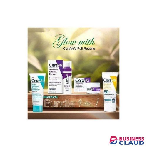 Ceravee 4-in-1 Bundle, Hydrating Mineral Sunscreen SPF 50 – 75ml, Acne Foaming Cream Cleanser – 150ml,Skin Renewing Night Cream – 48g,Skin Renewing Retinol Serum – 30ml