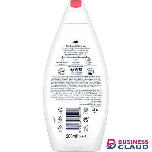 Dove Reviving 500ml Pomegranate Hibiscus Tea Body Wash Shower Gel Gentle Moisturizing Cleanser Refreshing Fruity Floral Fragrance Nourishing Hydration for Smooth Soft Skin Daily Care