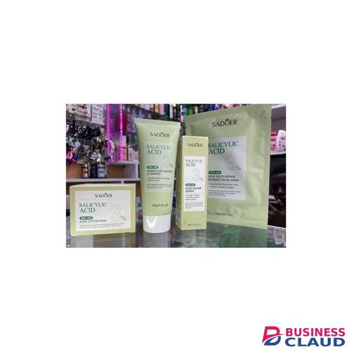 SADOER 3 in 1 Skincare Set for Acne Prone Skin : Salicylic Acid Acne Cotton Mask + Amino Acid Gentle Cleanser + Acne Repair Serum + ( free acne sooth repair hydrate facial mask)
