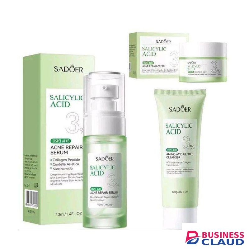 SADOER 3 in 1 Set, Acne Repair Serum + Cream + Cleanser with 3% Contains Centella Asiatica, Niacinamide and Collagen Pimples Remover,Skin Barrier Repair for Acne Prone Sensitive Skin Care,Pimple Repair Clogged Pores, Oily Skin, and Acne-Prone Skin Dispel