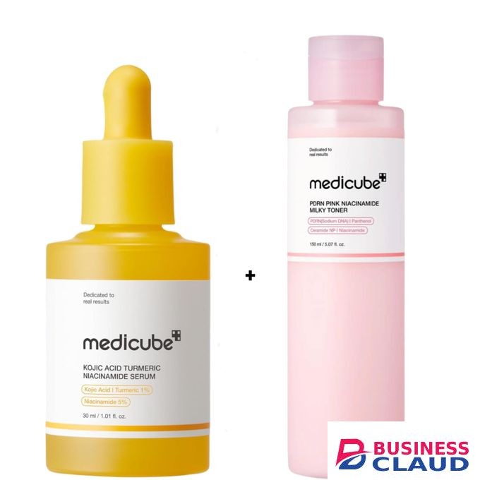 Medicube Kojic Acid Turmeric Niacinamide Serum + PDRN Pink Niacinamide Milky Toner. Deeply Moisturizes, Gives a glass skin glow, Brightens, Reduce Dark Spots, Hyperpigmentation, Evens tone, Soothes Sensitivity, Improve elasticity, Firms, Smooth Wrinkles &